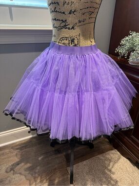 Purple Tulle 4-Layer Crinoline Skirt Hemmed with Black Satin Ribbon-NEVER WORN